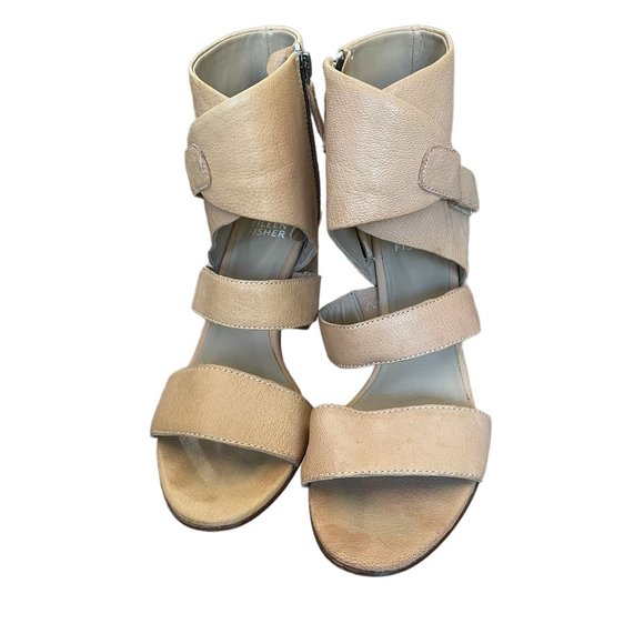 Eileen Fisher Creamy Tan Strappy Stacked Heels with Ankle Wrap Size 6 - Picture 1 of 9